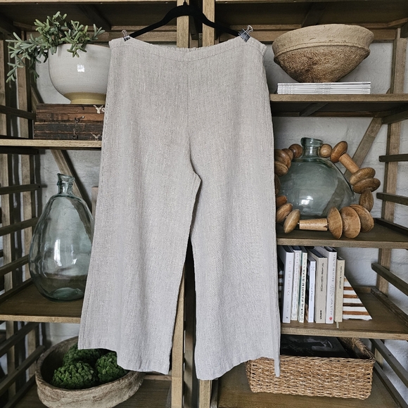 Bryn Walker Linen Wide Leg Pants Cream Tan Woven Lagenlook...